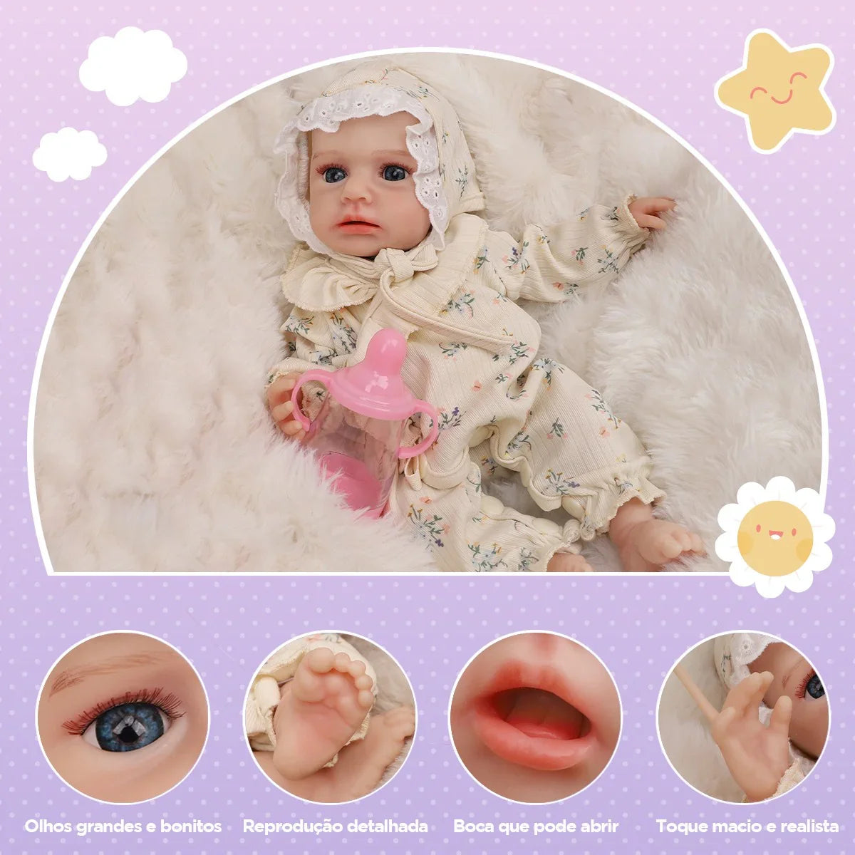 Boneca Bebê Reborn Blanca em Silicone Sólido Greenlucky