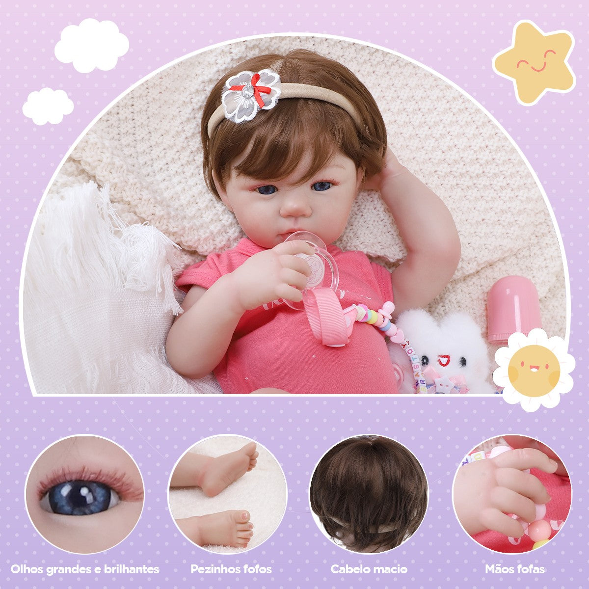Boneca Bebê Reborn Cléo em Vinil de Silicone Greenlucky