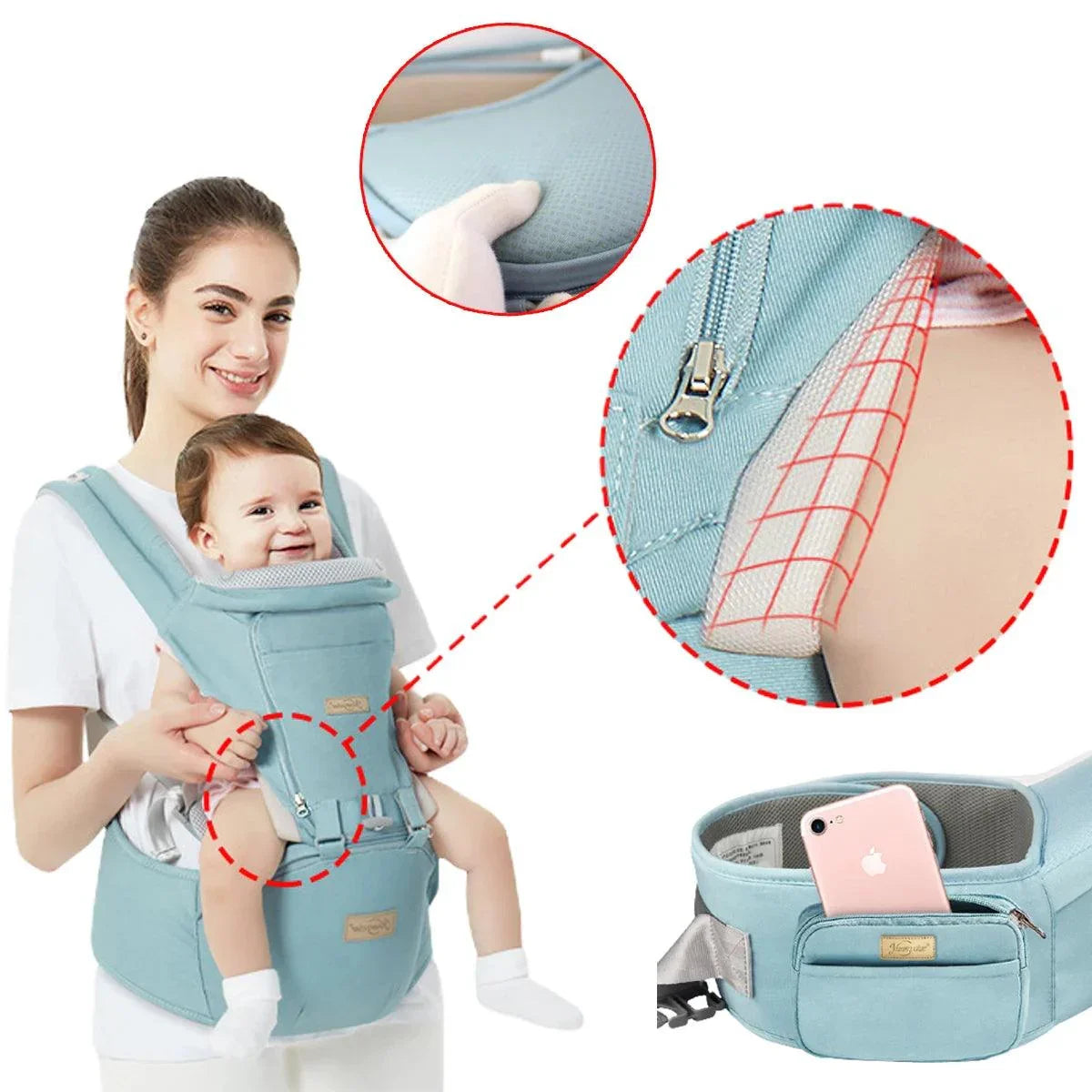 Canguru Ergonômico 3 em 1 para Bebê - Com Pano de Sombra