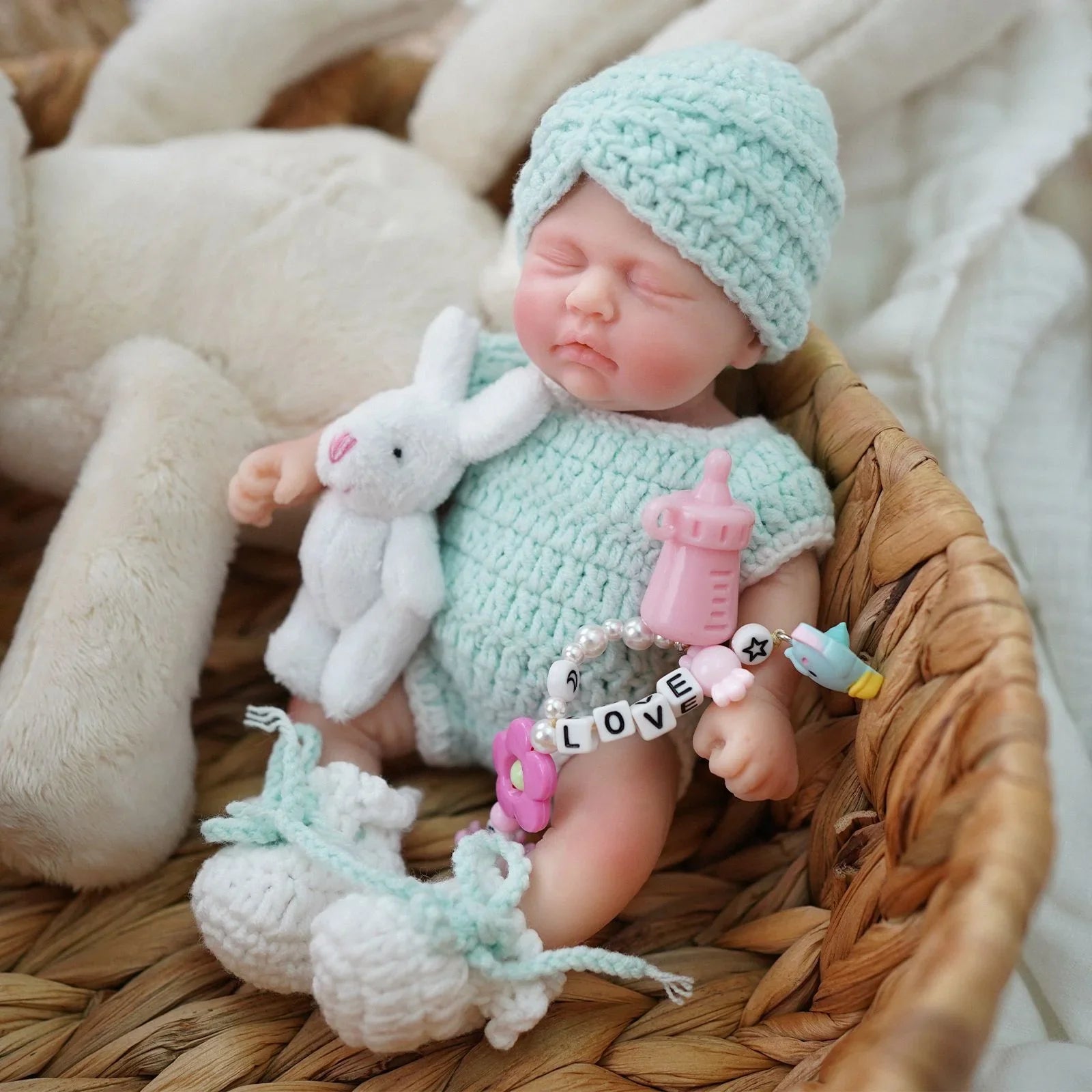 Mini Boneca Bebê Reborn Menina em Silicone Sólido Greenlucky