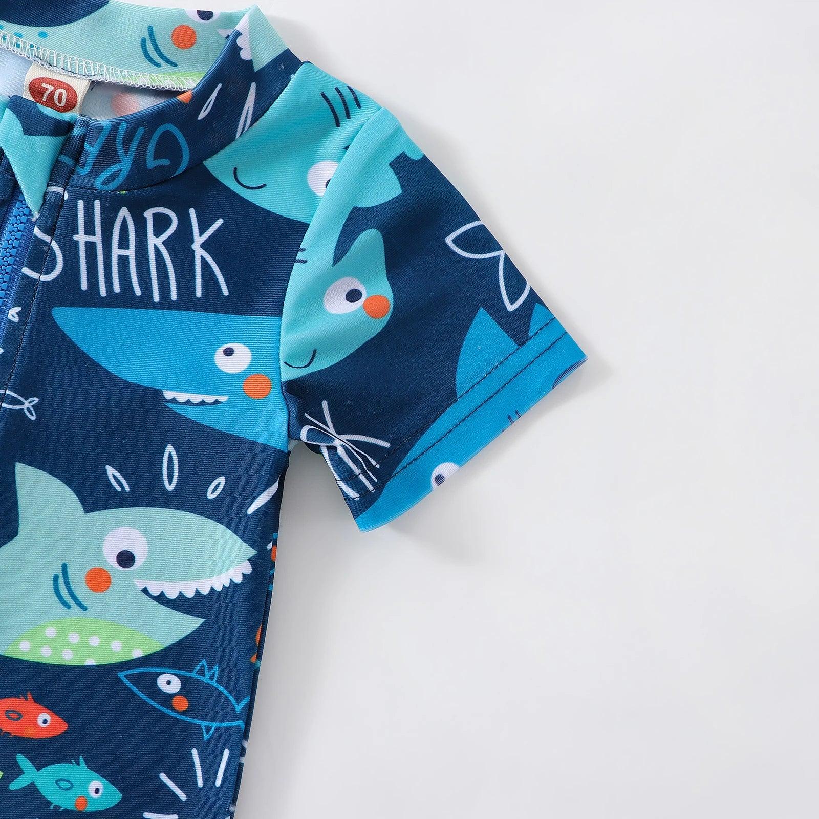 Macacão Infantil para Praia e Piscina - estampa de tubarão